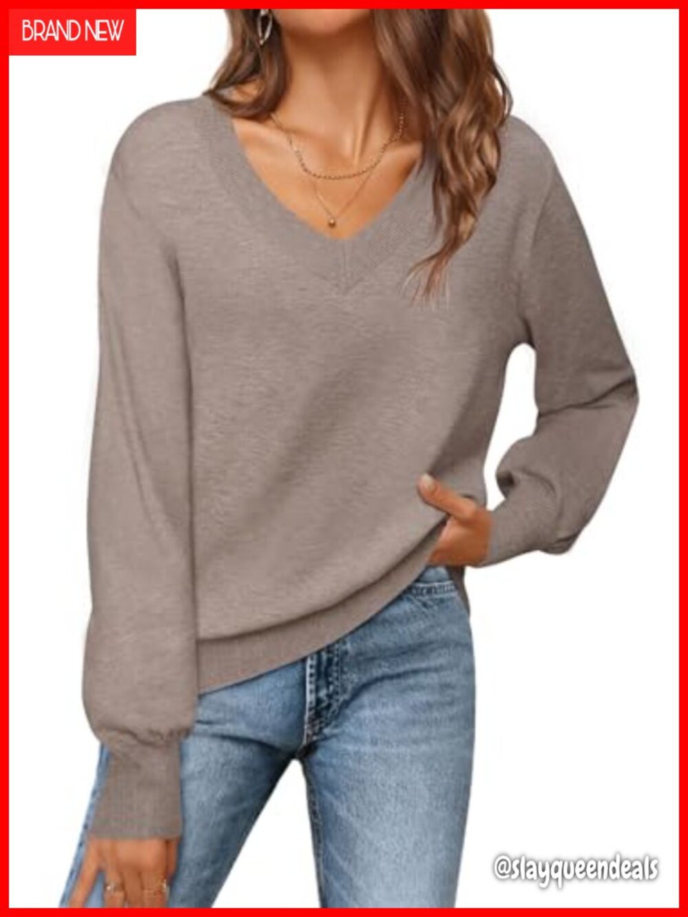 Women's Lightweight Knit V-Neck Long Sleeve Pullover Sweater